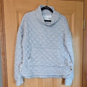Jones New York Light Gray Quilted Cowl Neck Top Sz L
